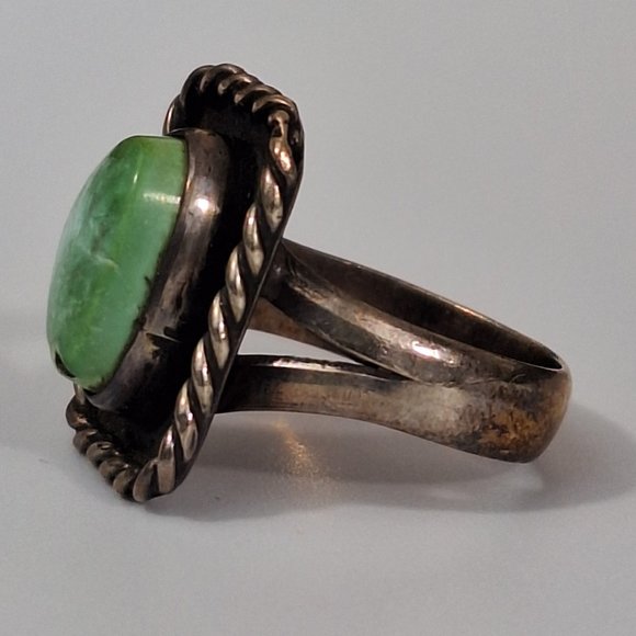 Size 6.5 Sterling Silver Manassa Turquoise Ring, Vintage Navajo Antique Jewelry - Picture 2 of 12